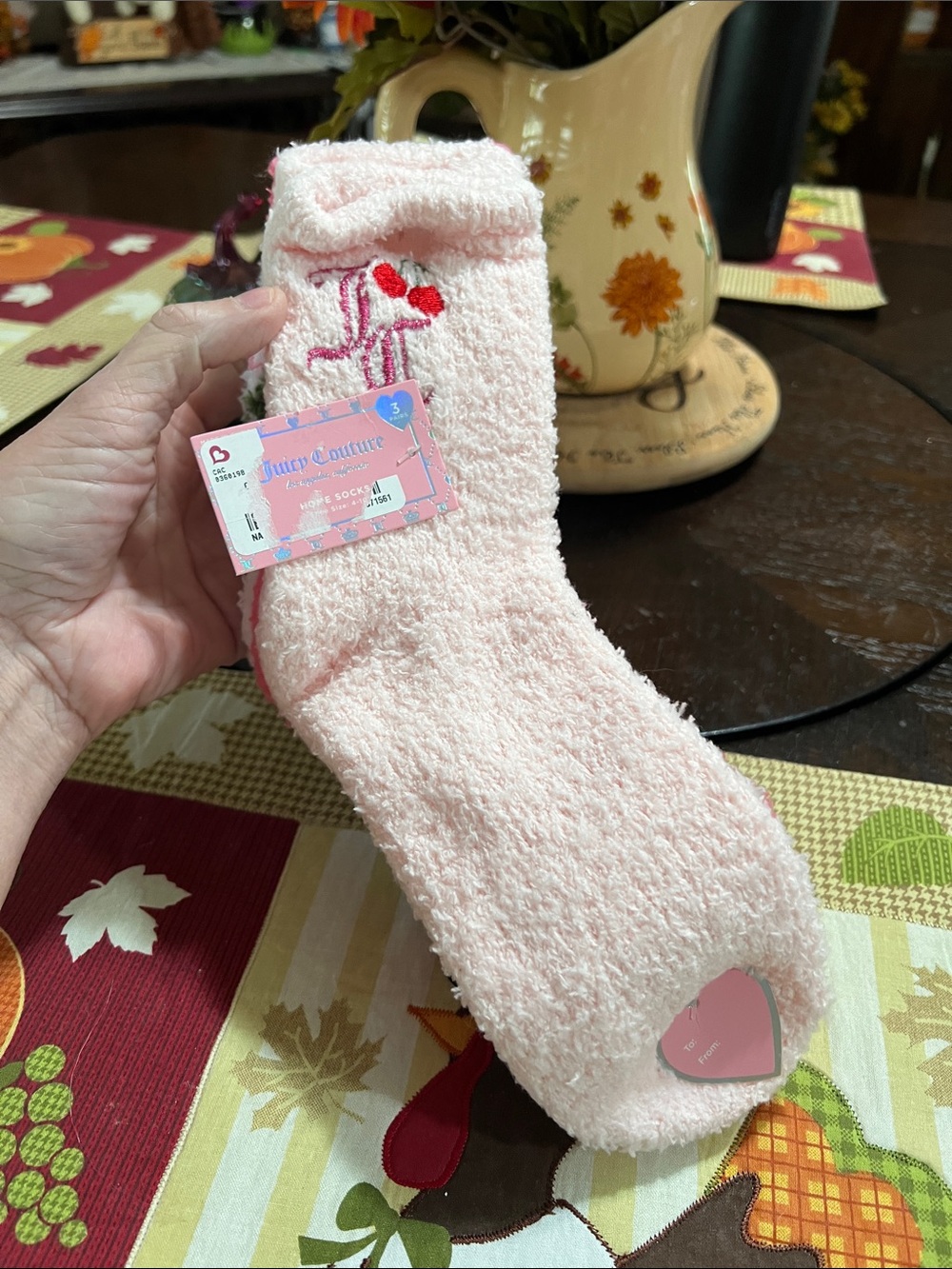 New Juicy Couture Kids Pink Fuzzy Socks with Heart Accent